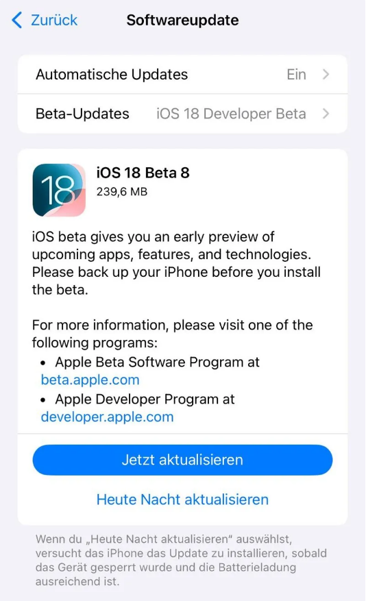 曲阜苹果手机维修分享苹果 iOS / iPadOS 18 开发者预览版 Beta 8 发布 